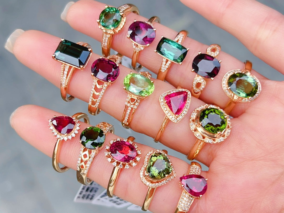 Elegant and Versatile 18K Gold Embedded Natural Tourmaline Jewelry