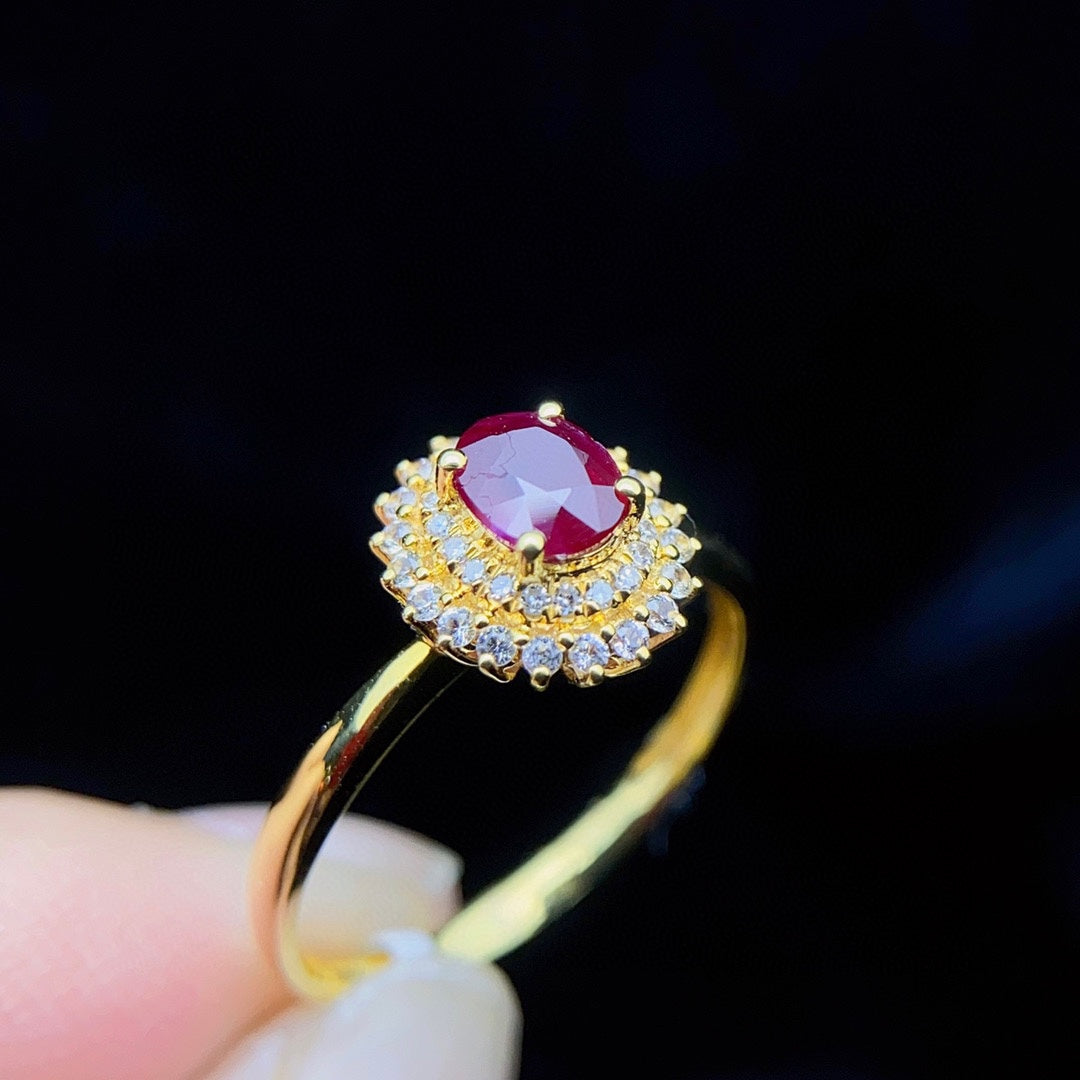 Natural Ruby Ring with Diamond Accents in 18K Gold - Exquisite Jewelry