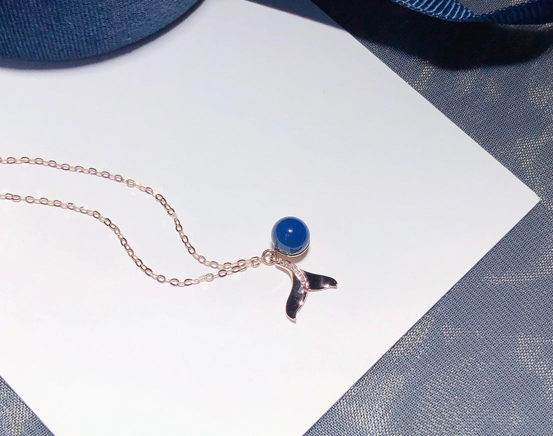 Mermaid Princess 18k Gold Dominican Blue Amber Pendant - Enchanting Jewelry