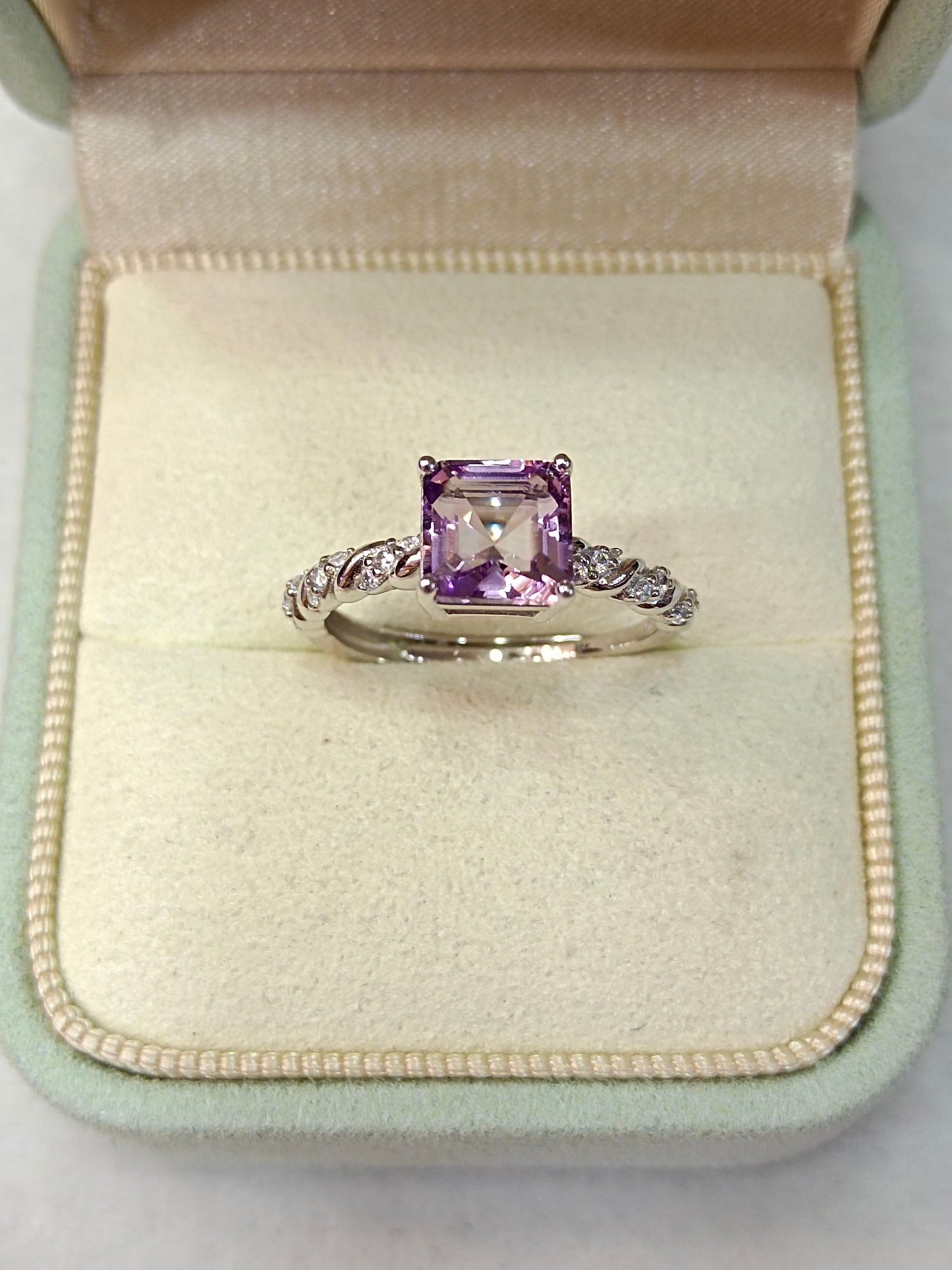S925 Sterling hopea Laventeli Purppura Crystal Neliömäinen Sormus - Hienoja koruja