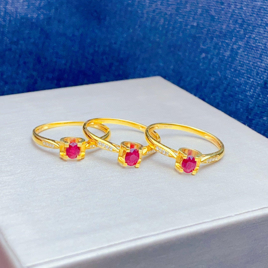 Natural Ruby Ring in 18K Gold with Diamond Accent - Jewelry Delight