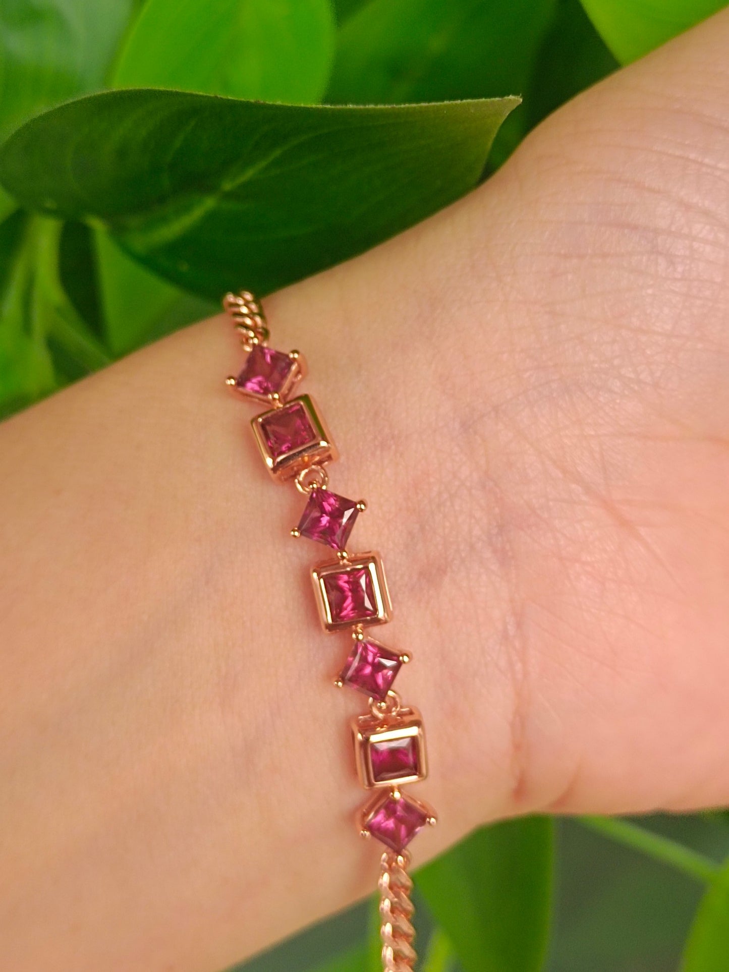 Natural Princess-Cut Purple Garnet Bracelet - Exquisite Jewelry
