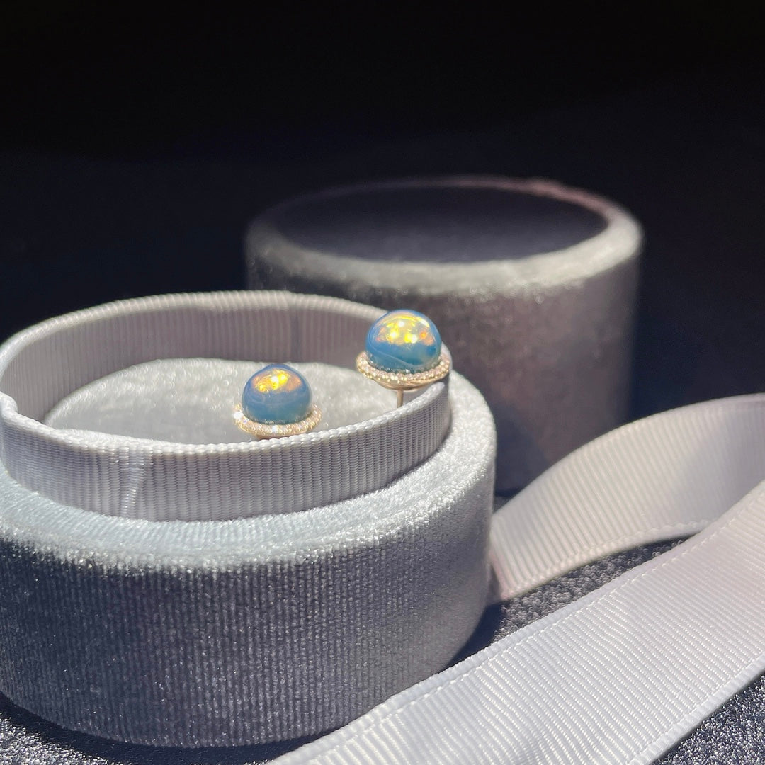 Effortless Fashion: 18K Gold Embedded Dominican Blue Amber Earrings