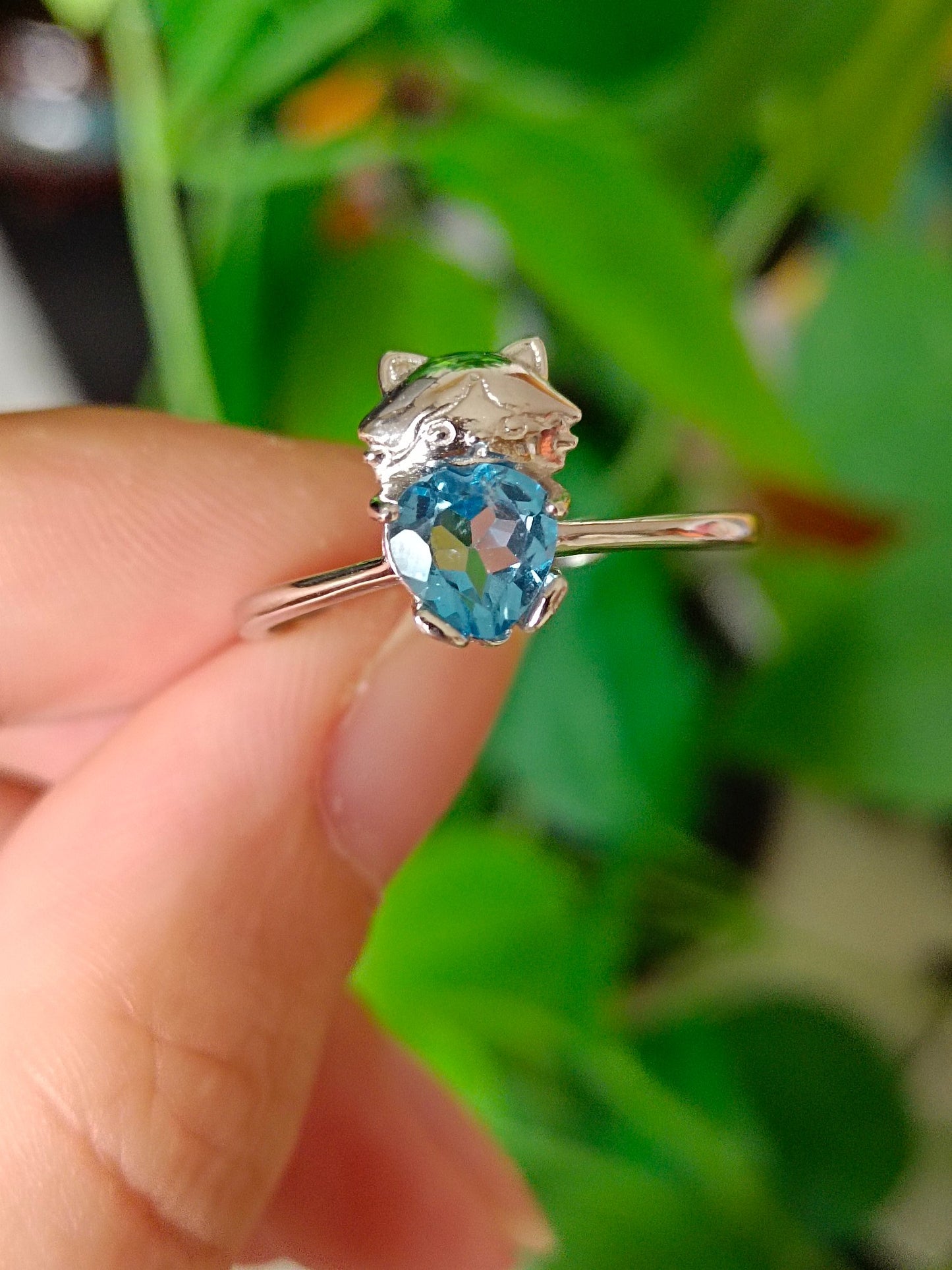 Natuurlijke Topaz Bear Heart Ring - Unieke sieraden voor romantici