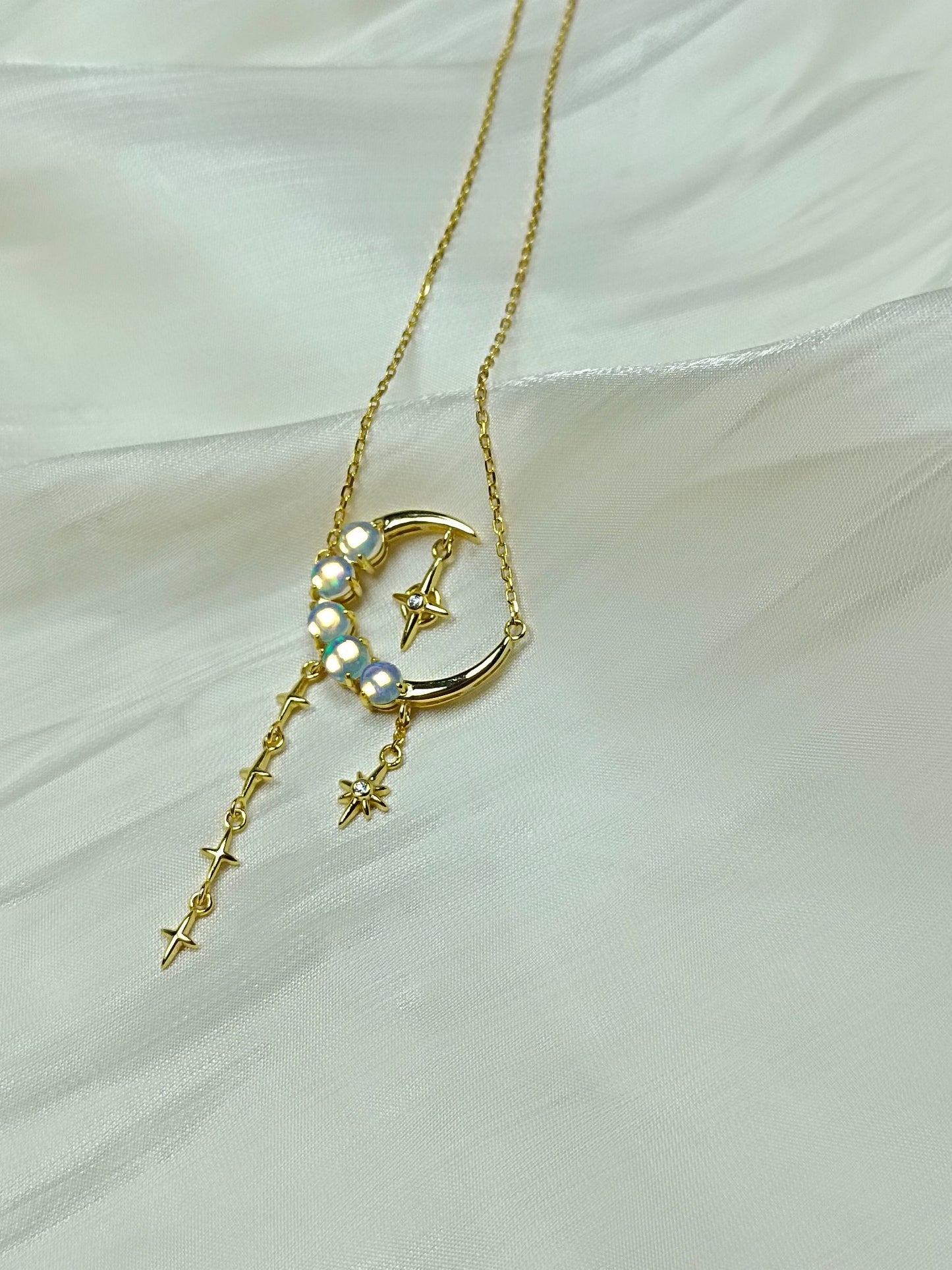 Exquisite S925 Sterling Silver Opal Star & Moon Jewelry Set with 18K Technique