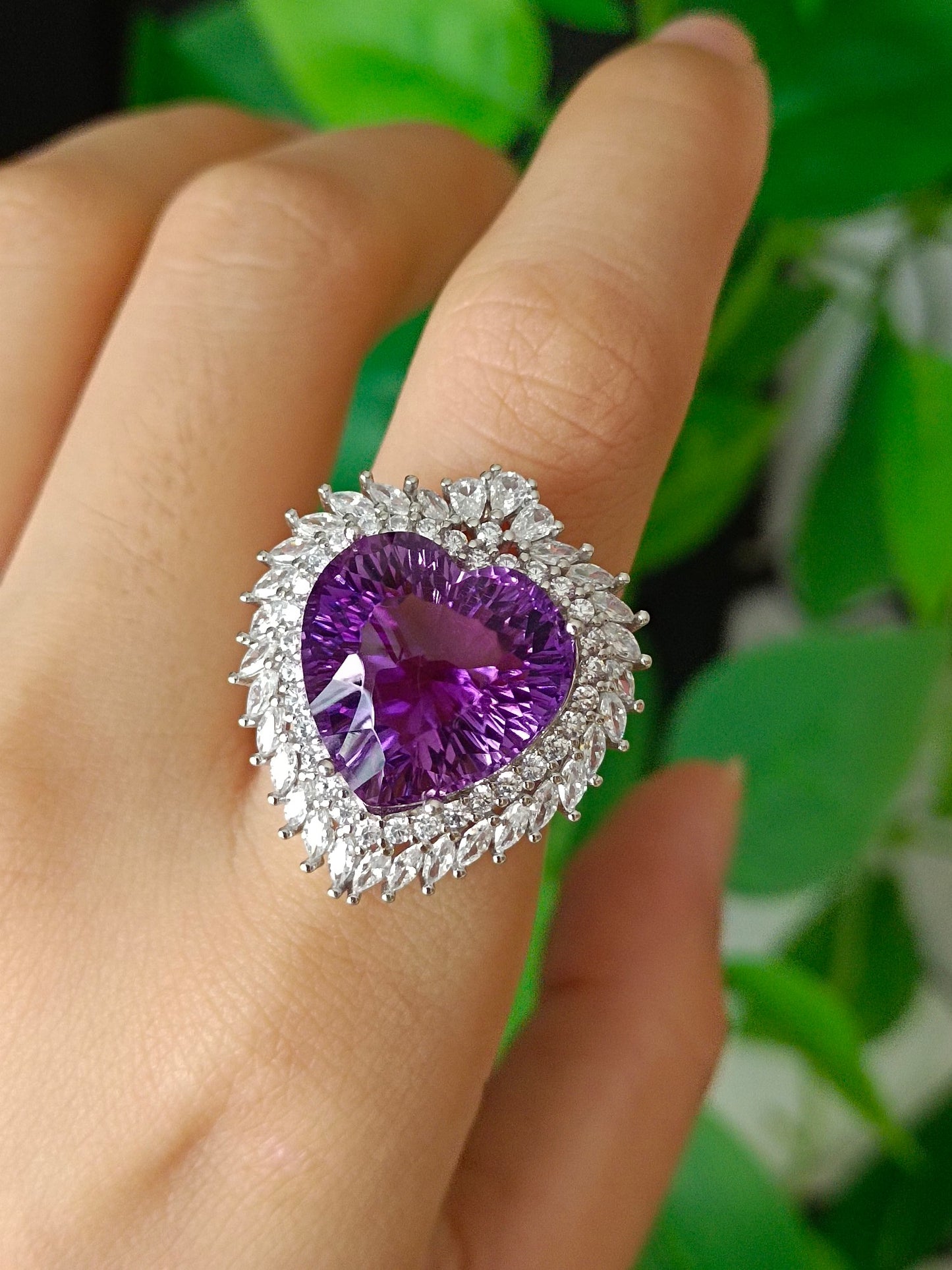 Luxe paarse Amethist hartring en hangerketting - prachtige sieraden