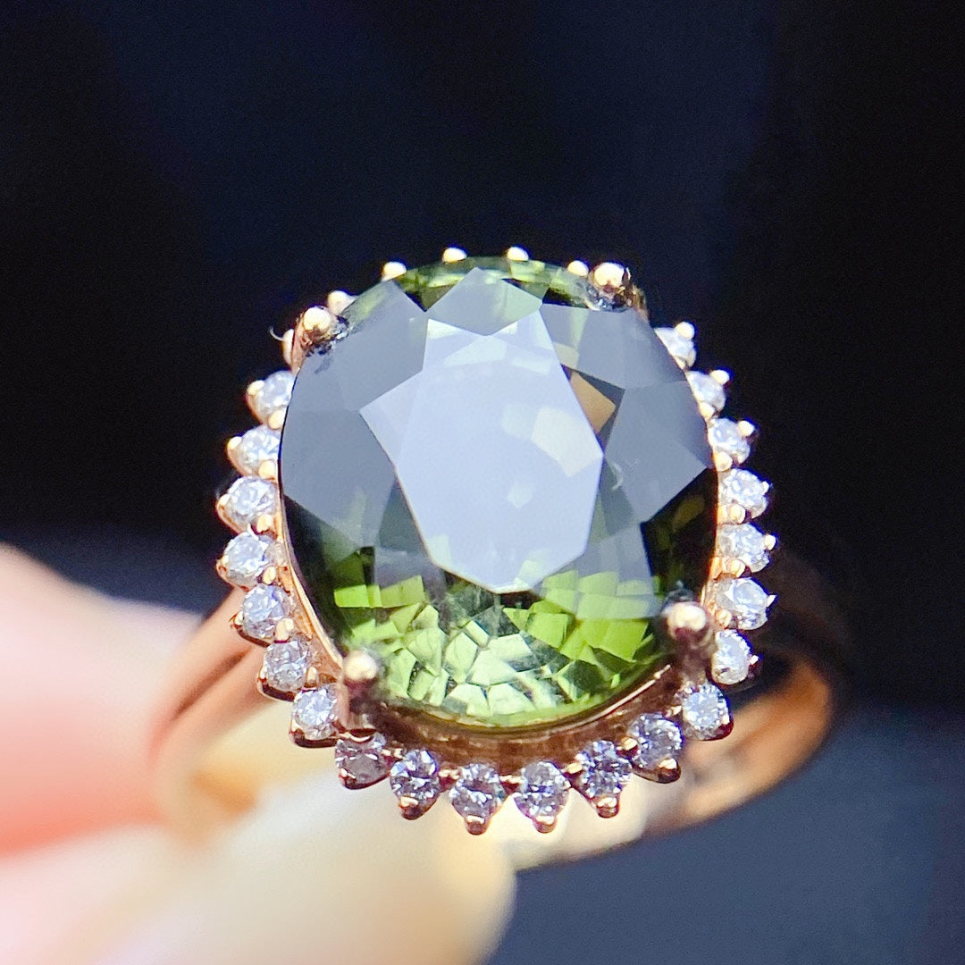 Natürlicher Turmalinring mit echtem Gold und Diamanten – exquisiter Schmuck