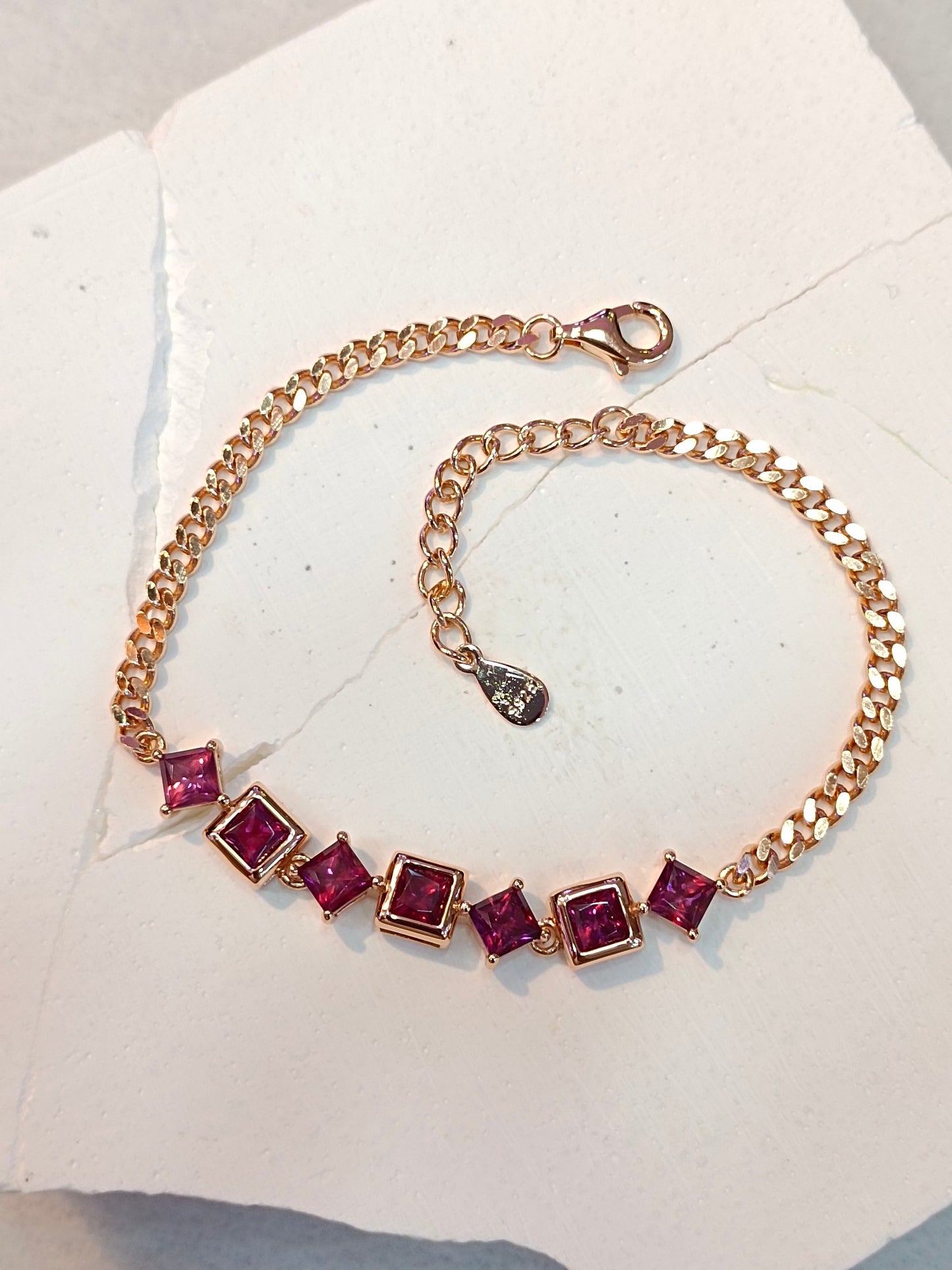 S925 Silver Princess-Cut Purple Garnet Jewelry Bracelet