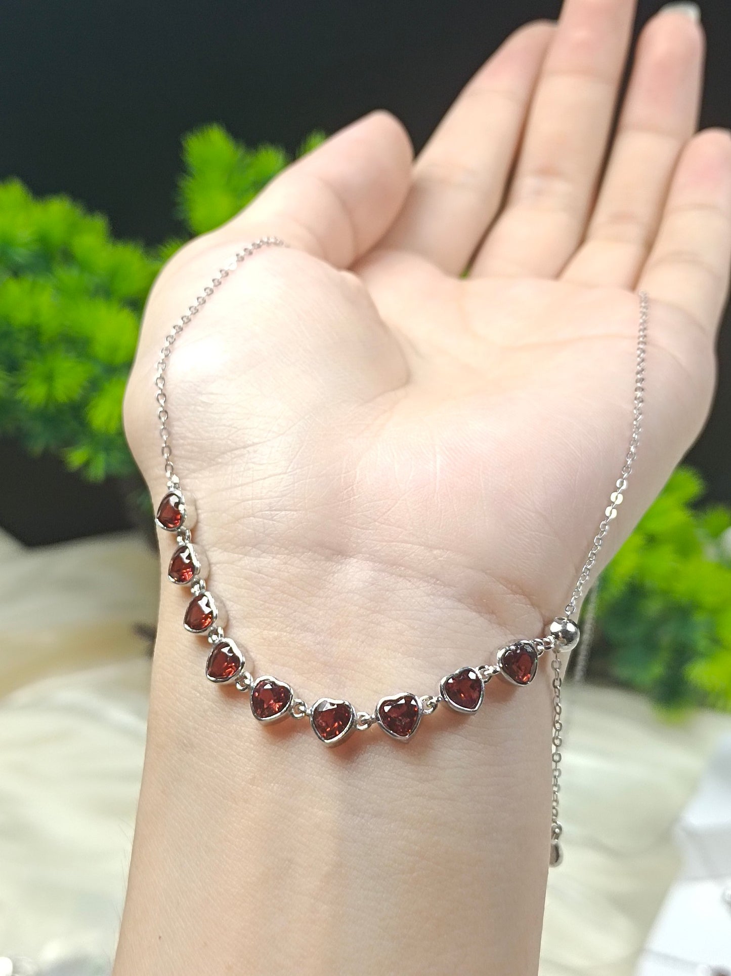 S925 Gümüş Kalp Kolye Garnet ile - İlkbahar ve Yaz için Benzersiz Takı