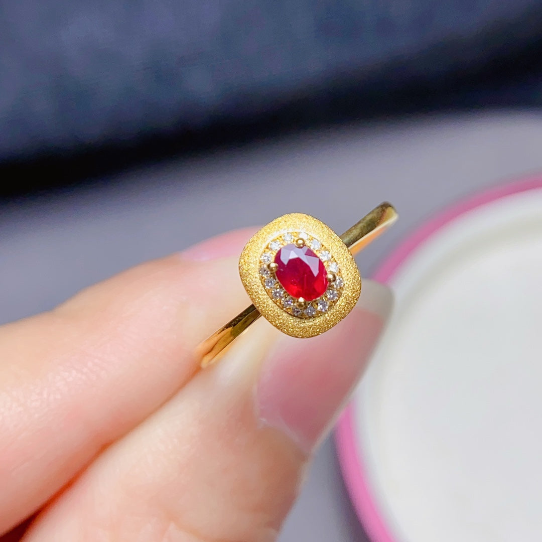 Natural Ruby Ring in 18K Gold with Diamond Accents - Fine Jewelry