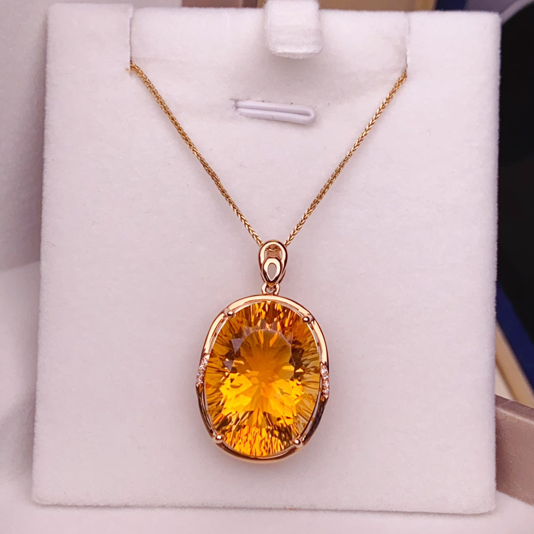 Dazzling Sunlight Charm - 18K Gold Embedded Yellow Citrine Pendant Jewelry