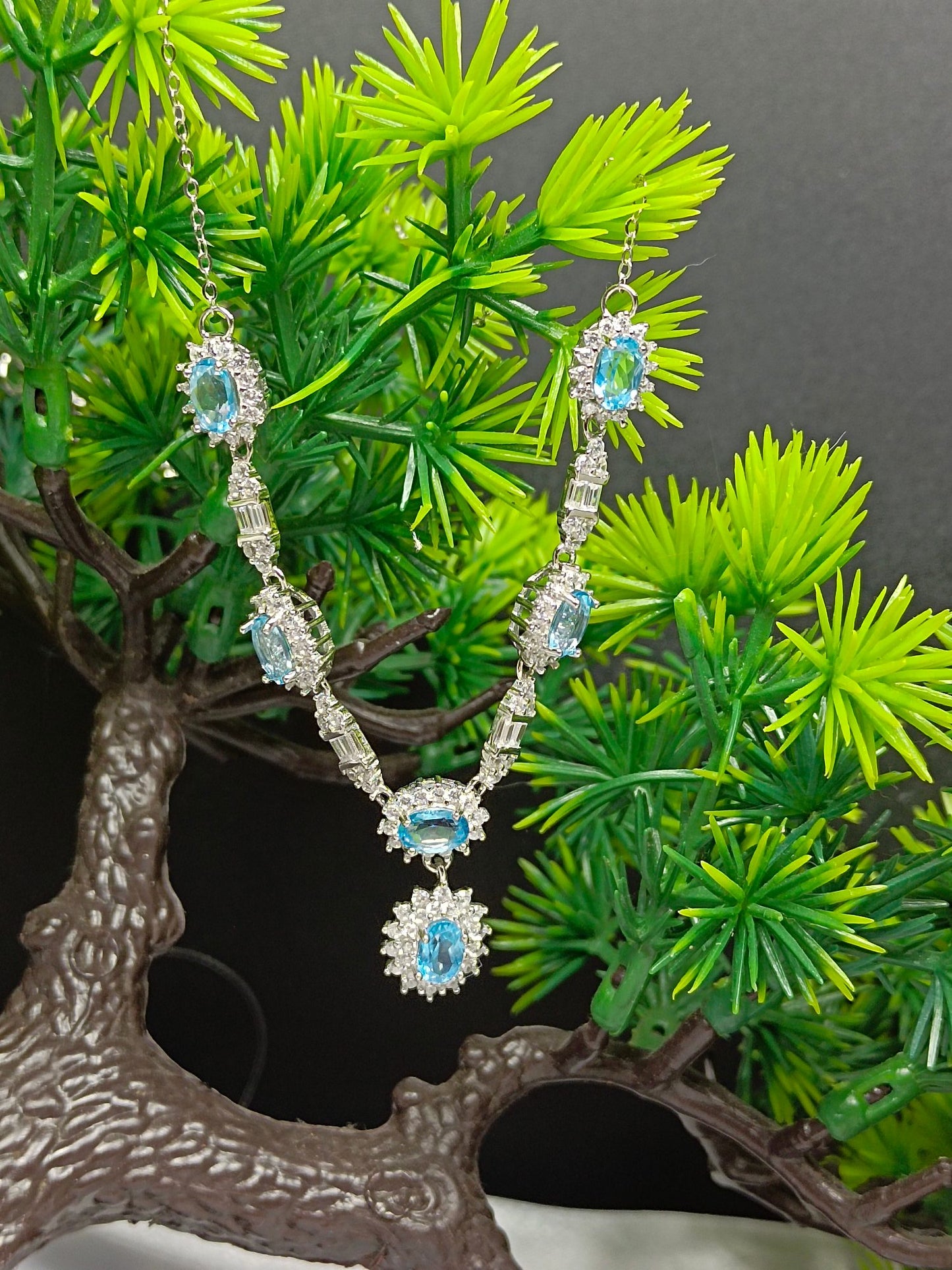 Lüks S925 Gümüş Gömme Topaz Takı Kolye