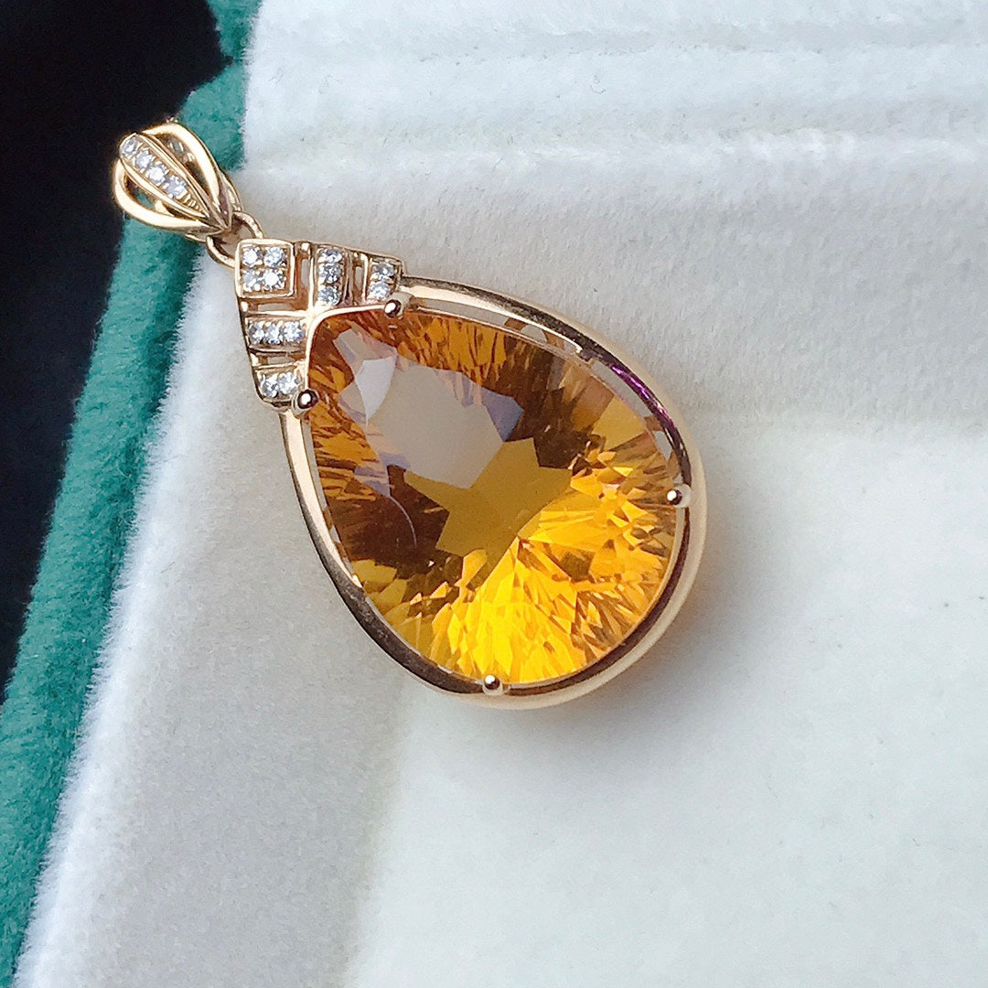 Natural Yellow Citrine Pendant - Elegant Jewelry Craftsmanship