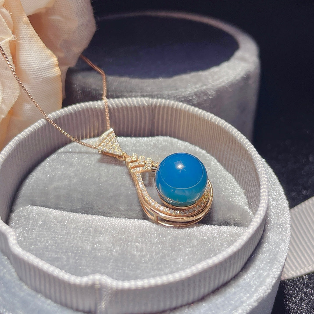 Nouveauté exclusive : bijoux pendentif en ambre bleu dominicain incrustés d'or 18 carats