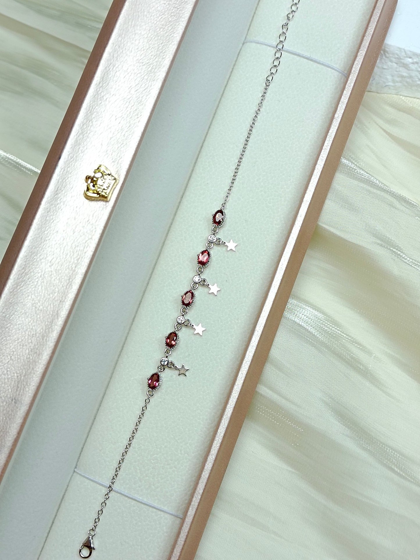 S925 Silver Embedded Garnet Star Bracelet - Elegant Korean Style Simplicity Jewelry