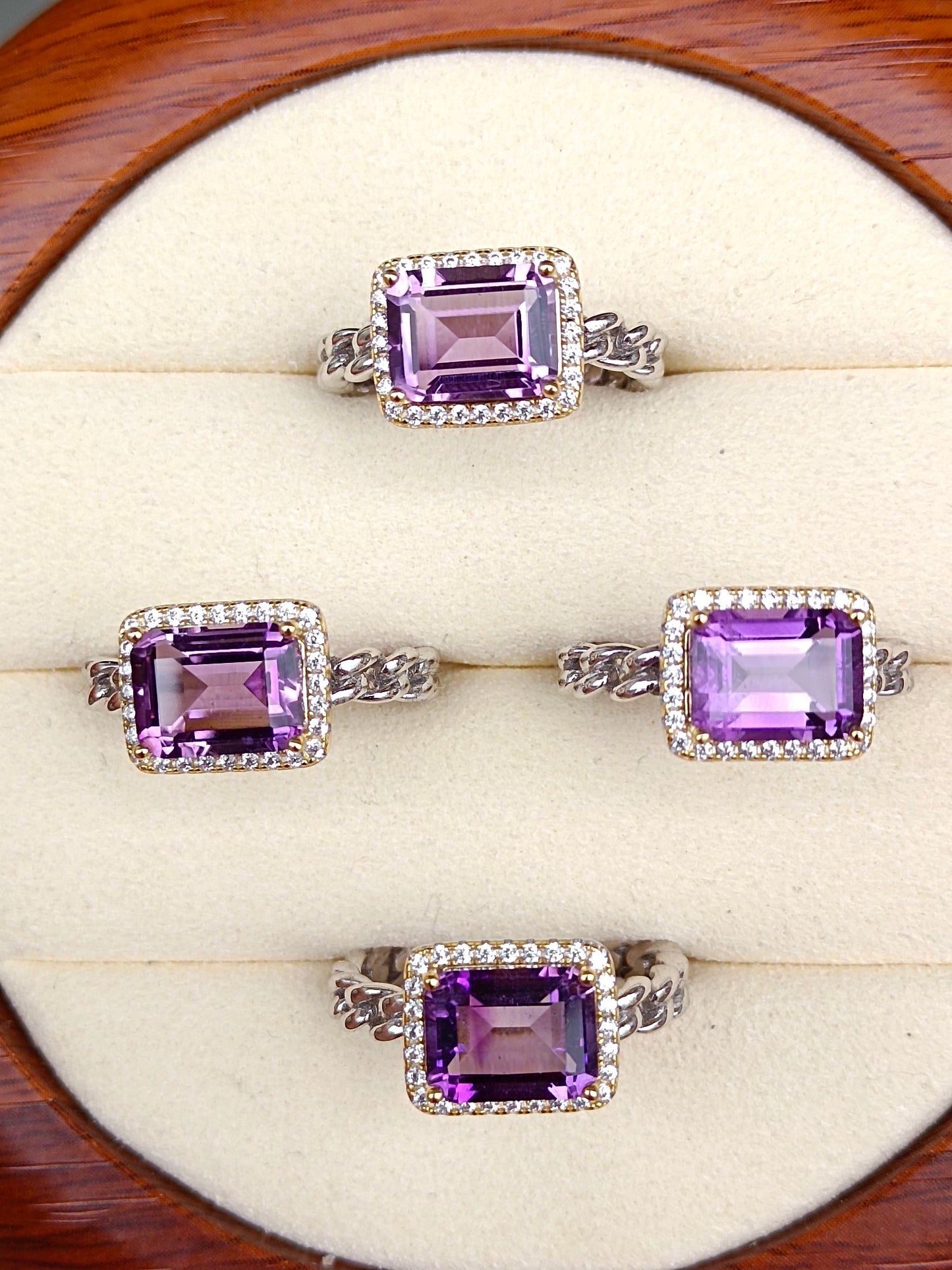 Anello cubo di ametista viola naturale radiante - gioielli eleganti