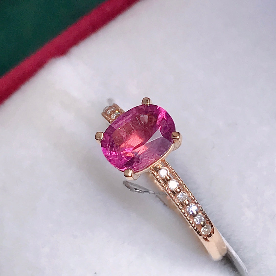 Cincin Turmalin Asli dengan Aksen 18K dan Berlian - Barang Kemas untuk Keanggunan