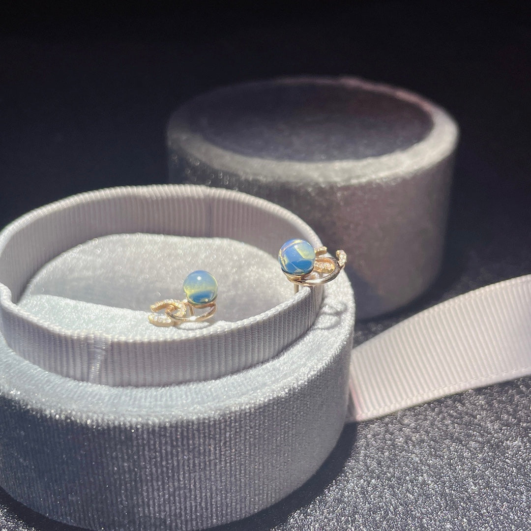 Exquisite 18K Gold Embedded Dominican Blue Amber Earrings - Unique Jewelry