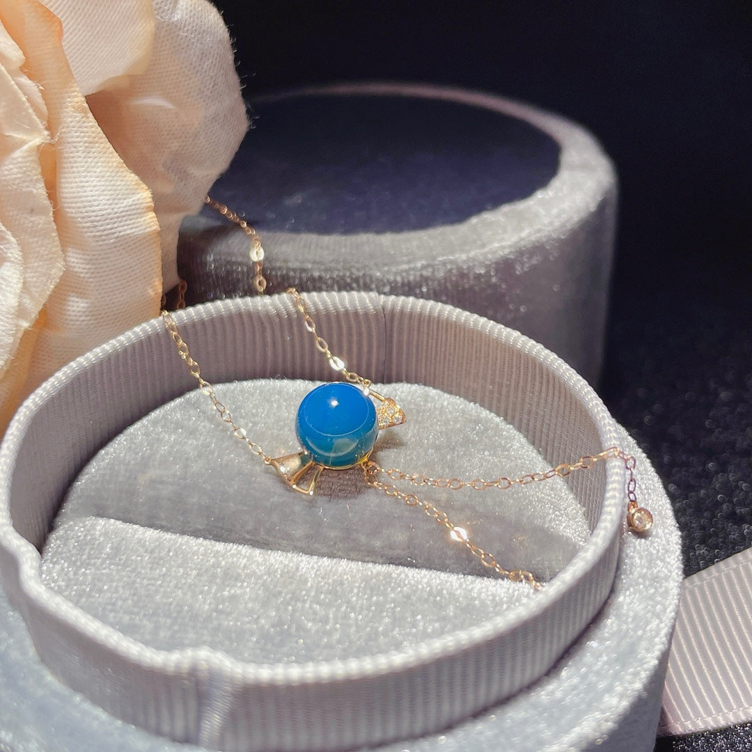 Pendentif en ambre bleu dominicain intégré en or 18 carats - Bijoux pour filles joyeuses « À tout moment »