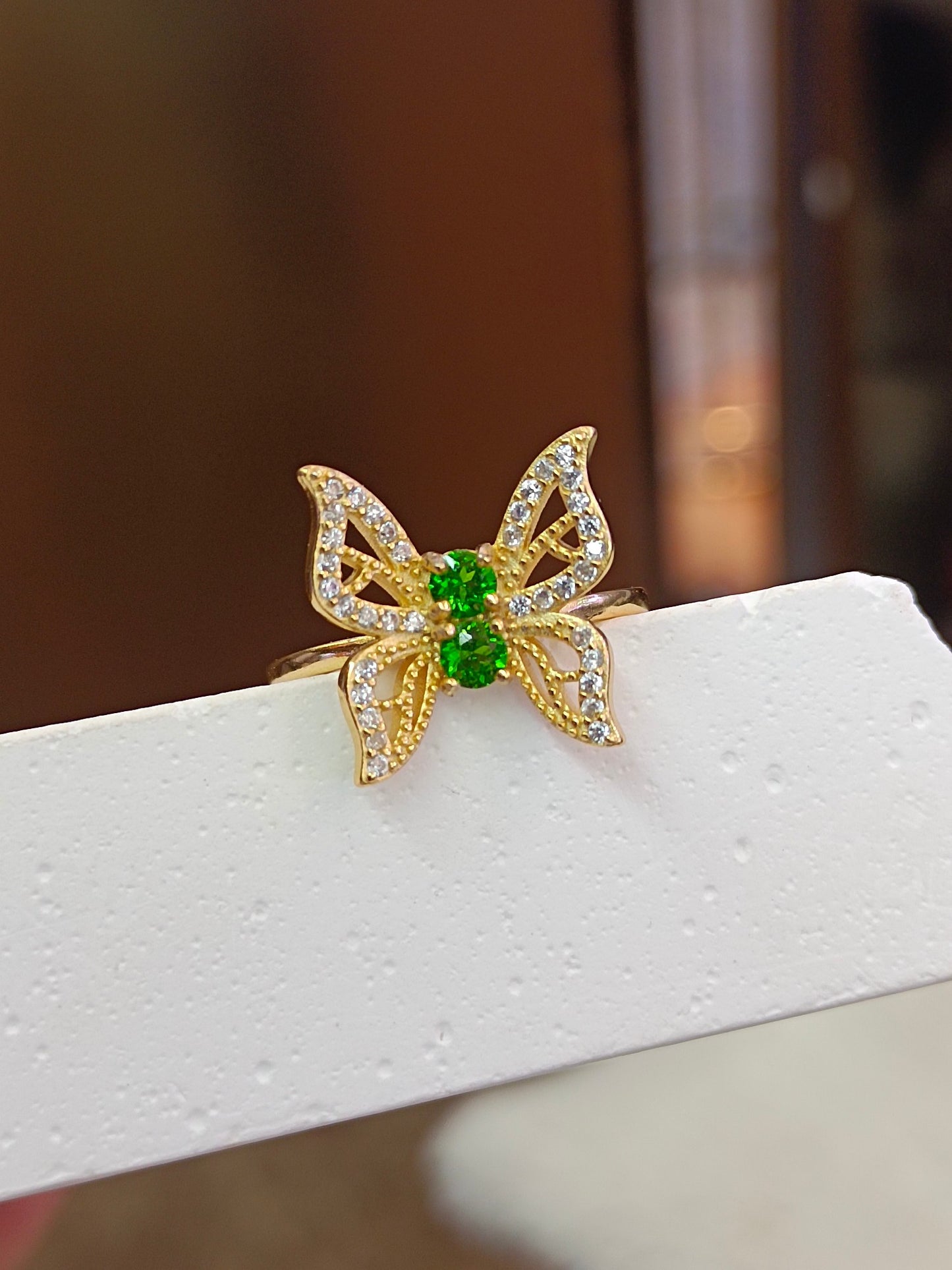 S925 zilveren ingebedde diopside vlinderring - unieke mode-sieraden