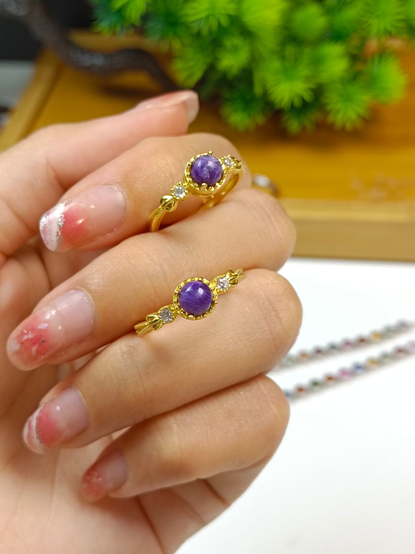 S925 Silver Embedded Charoite Ring - Minimalist Fashion Trendsetter