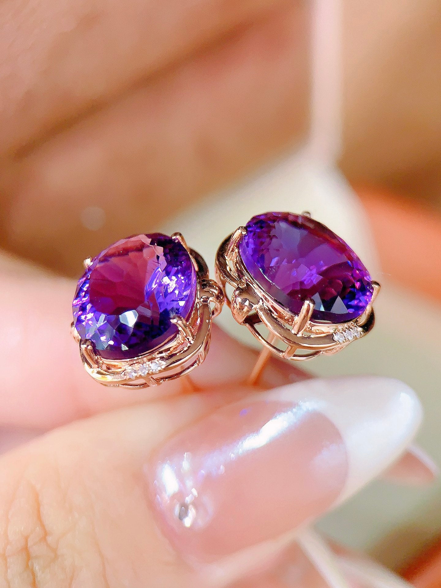 Ketibaan Baru: Barang Kemas Aura Ungu - Anting Kristal Ungu Emas 18K Asli