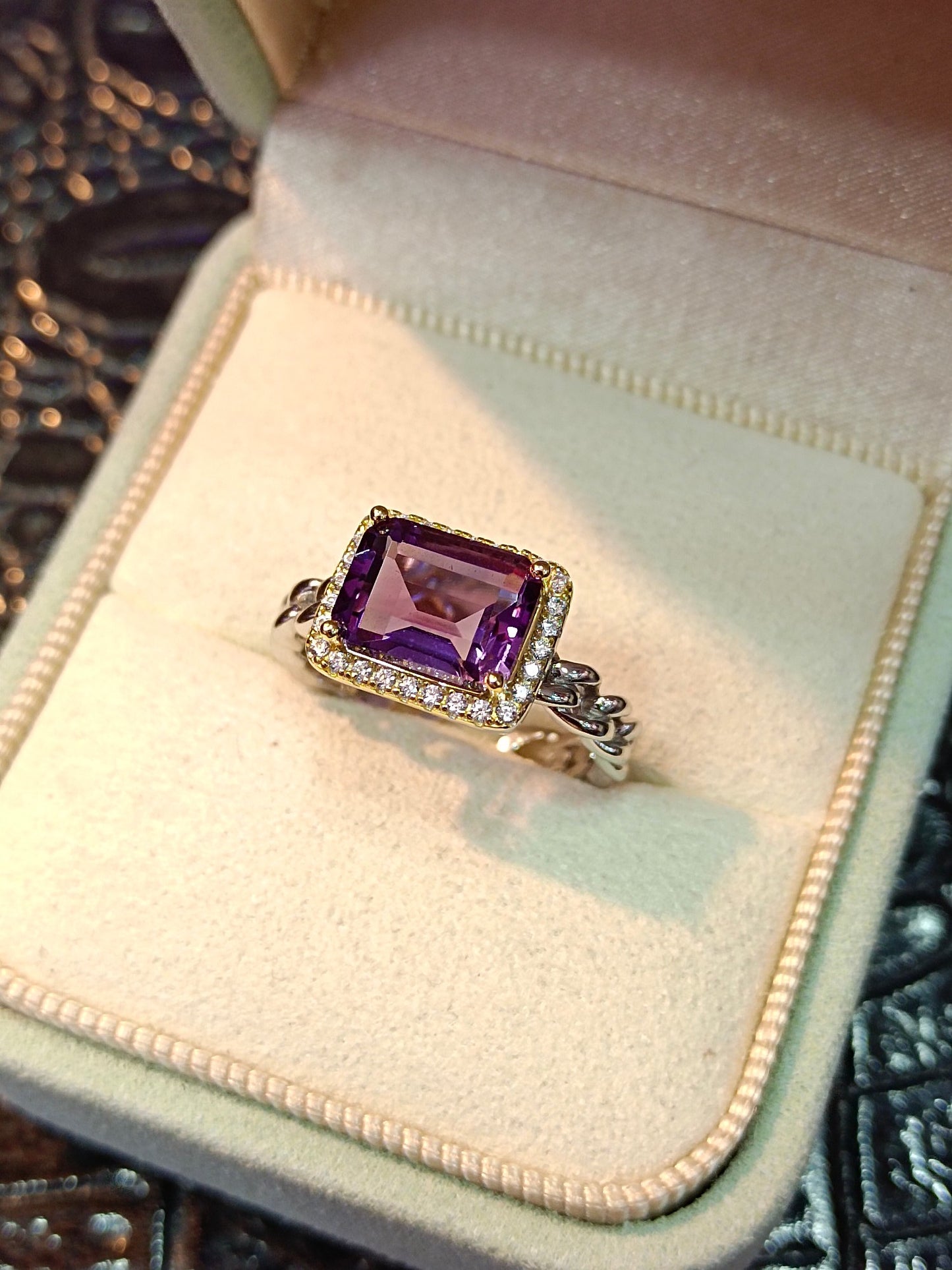 Elegante anello in argento sterling S925 con ametista viola - Gioielli per lei
