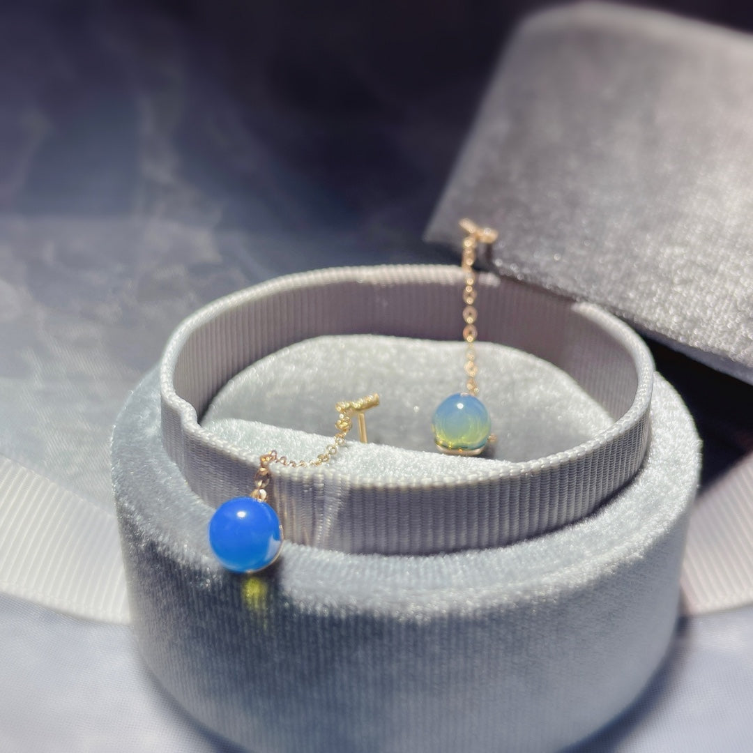 Minimalist Inspired 18k Gold Embedded Dominican Blue Amber Earrings - Elegant Jewelry