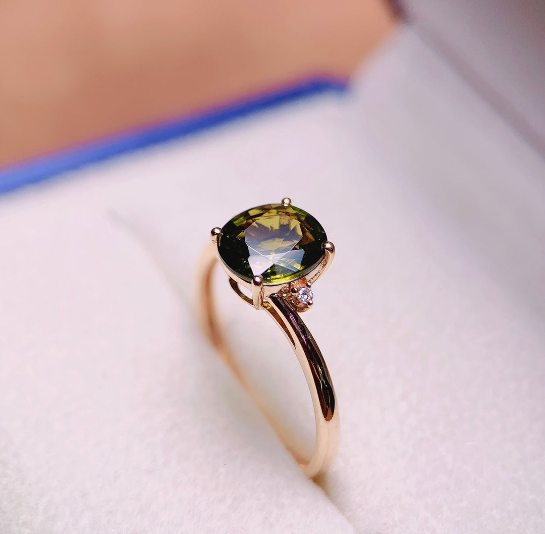 Anillo de Turmalina Natural en Oro de 18K con Detalles de Diamantes - Joyería Exquisita