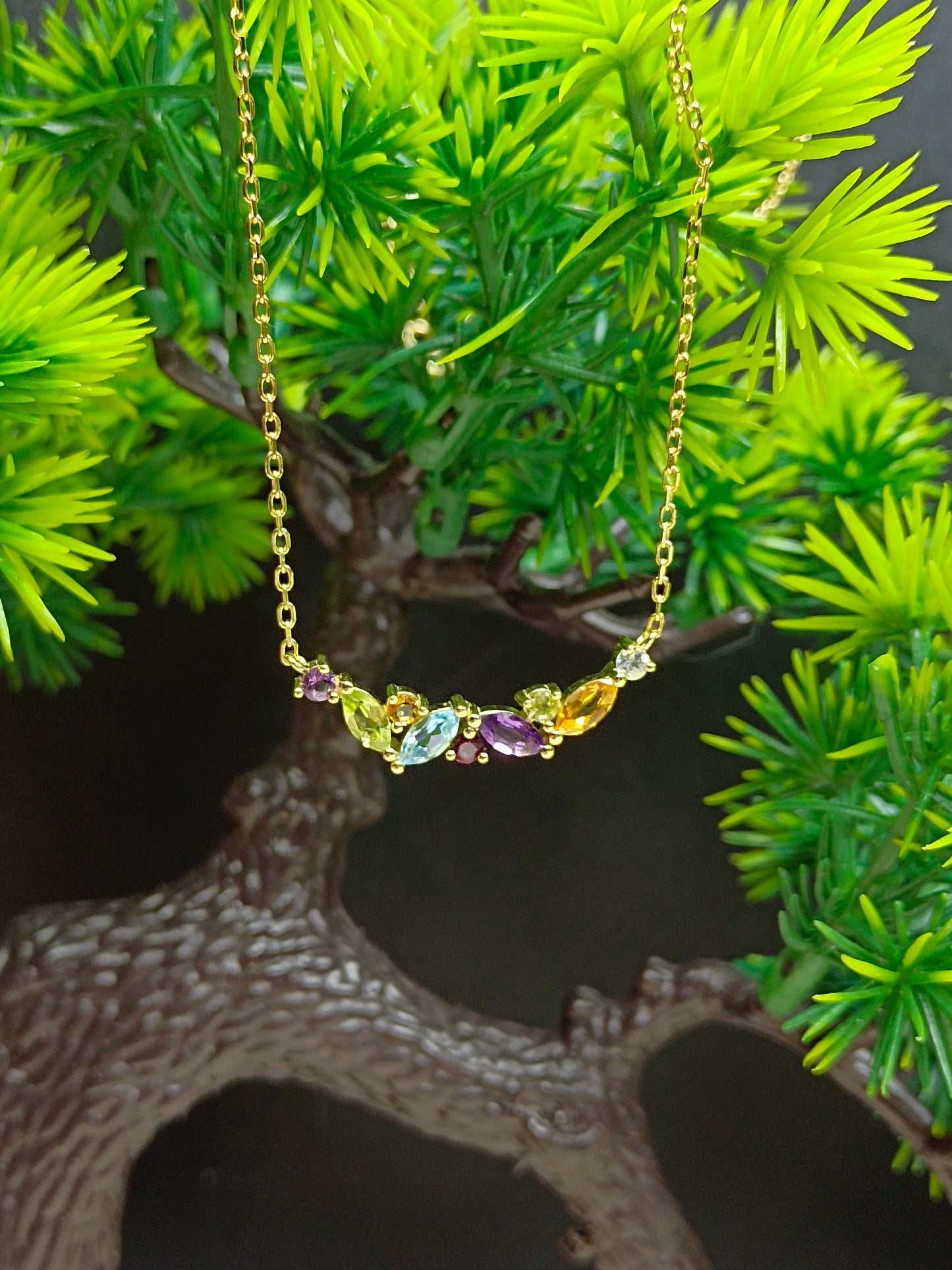 S925 Sterling Silver Fine Craftsmanship Rainbow Multicolor Crystal Jewelry Necklace