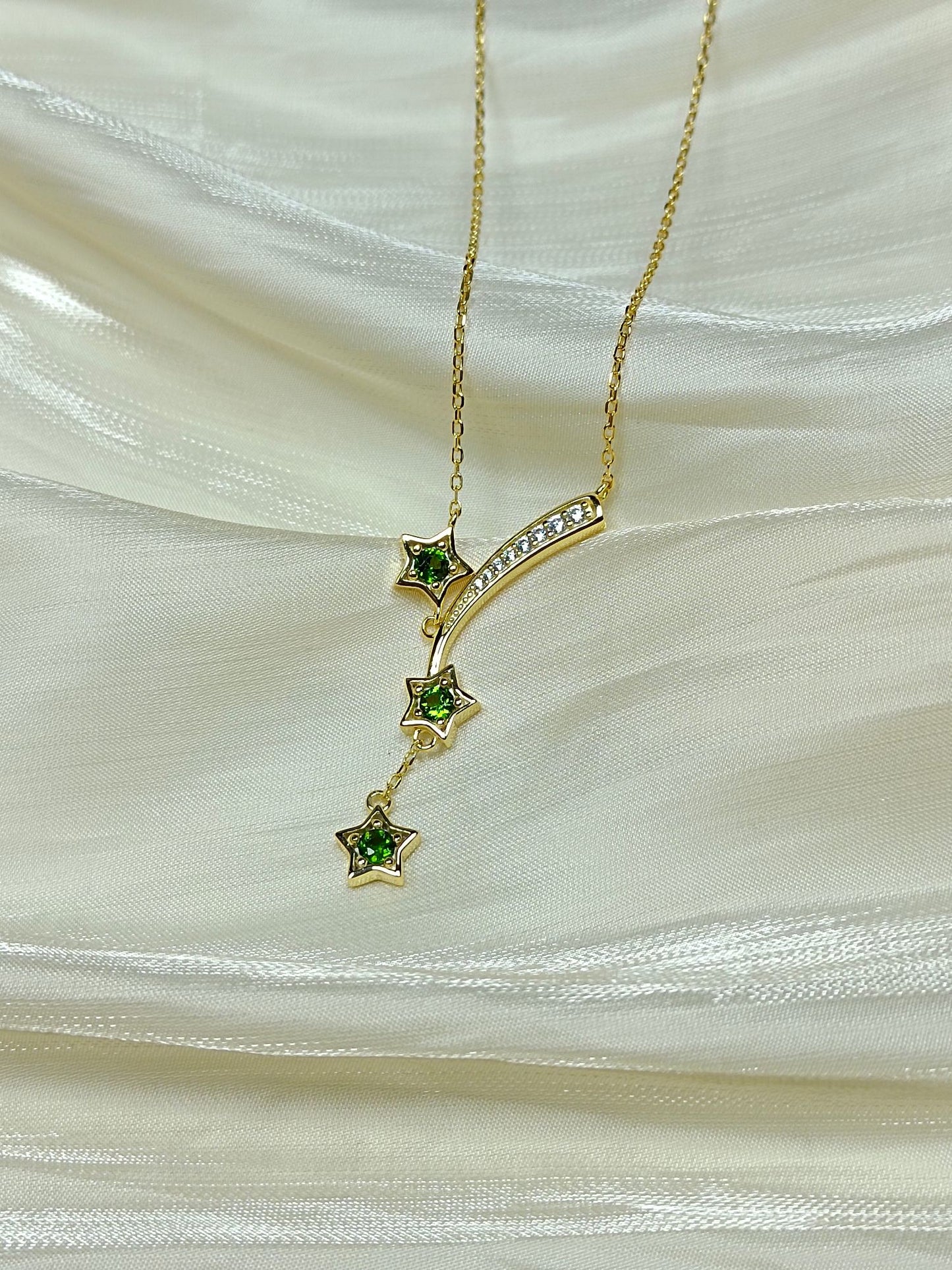 S925 Sterling Sølv Meteoritt Halskjede med Diopside - Elegante smykker i fransk stil