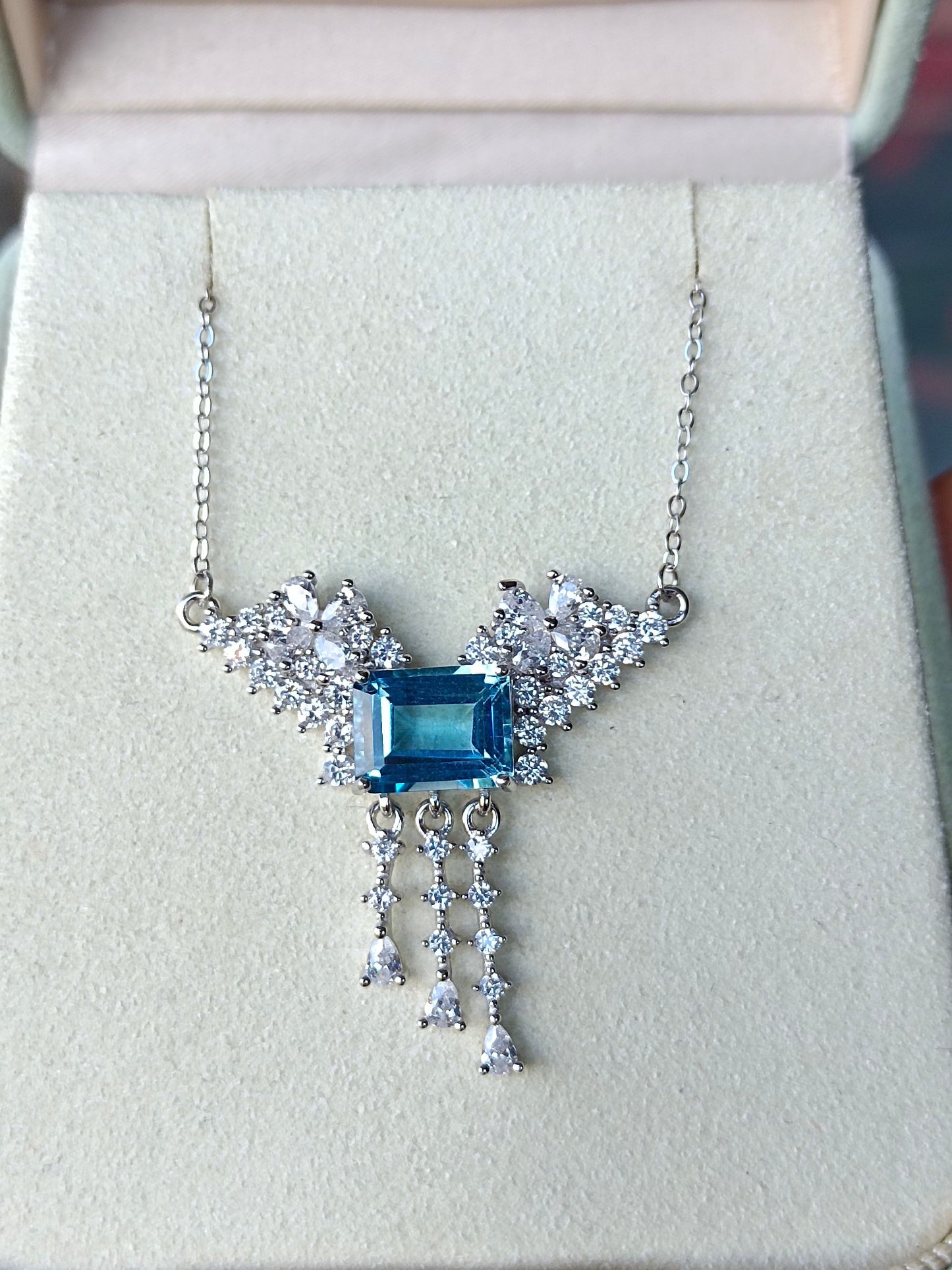 Luxurious Natural Topaz Square Pendant Necklace - Premium Jewelry