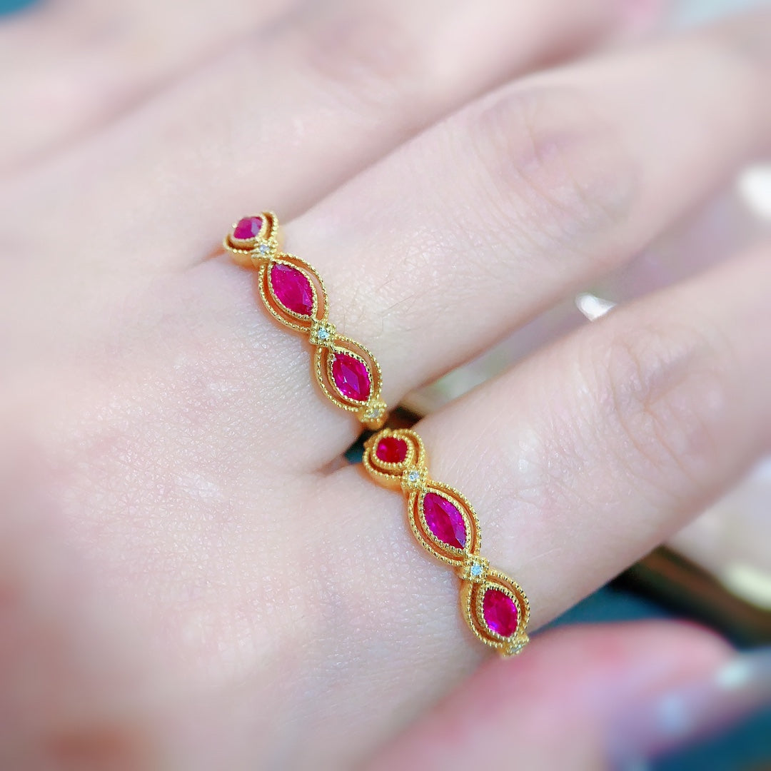 Mesmerizing Ruby Marquise Ring - Elegant 18k Gold Embedded Jewelry