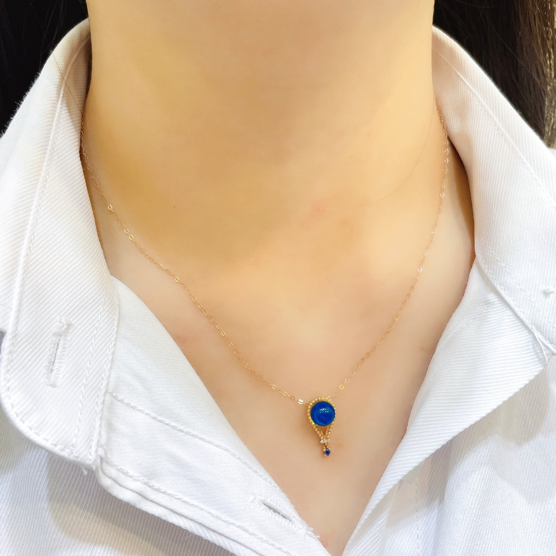 قلادة رائعة من الذهب الدومينيكاني من الكهرمان الأزرق عيار 18 قيراط - مجوهرات لأيام نابضة بالحياة