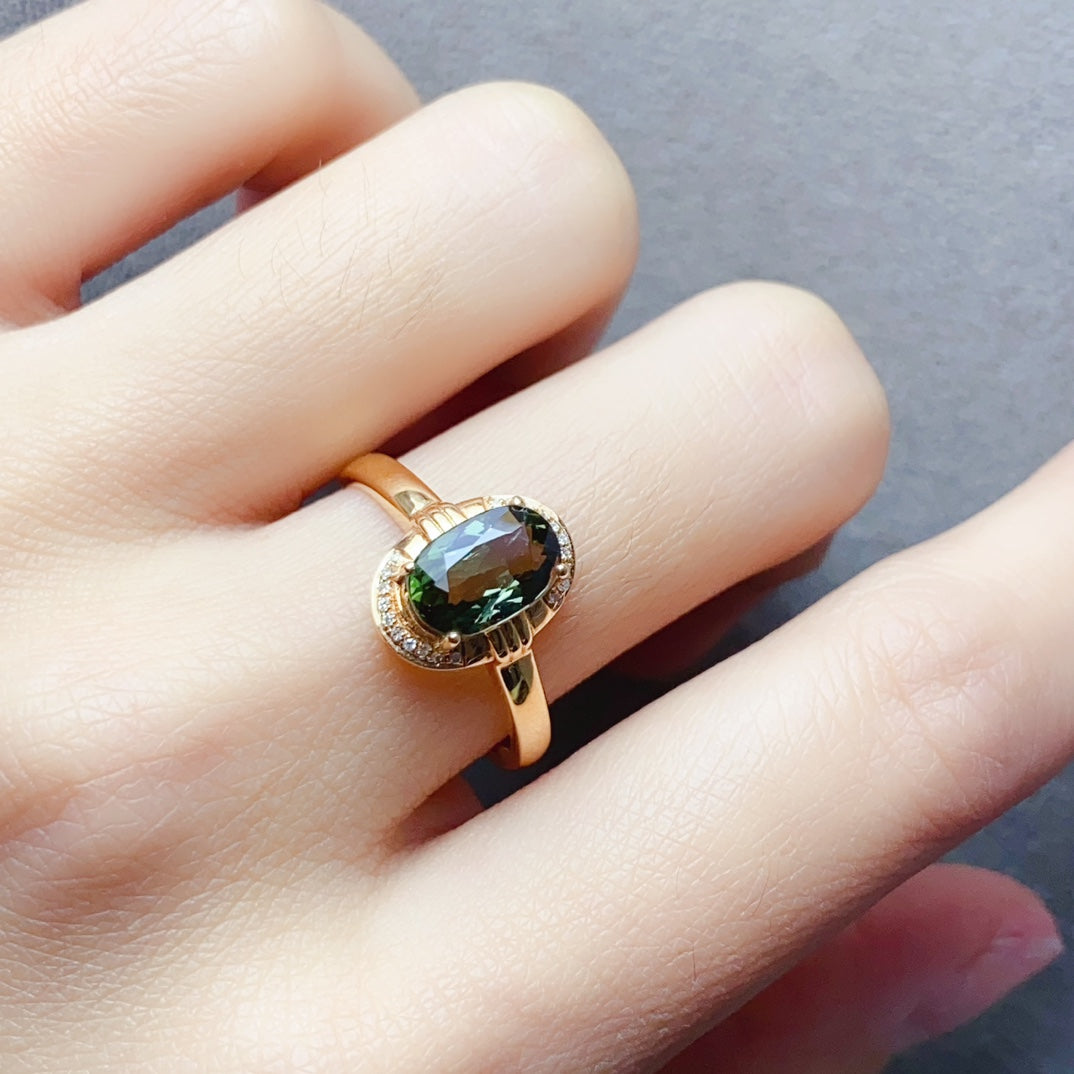 Natural Tourmaline Ring with 18K Gold and Diamond Embedding - Exquisite Jewelry