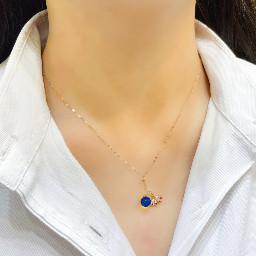 قلادة رائعة من الذهب الدومينيكاني من الكهرمان الأزرق عيار 18 قيراط - مجوهرات فريدة