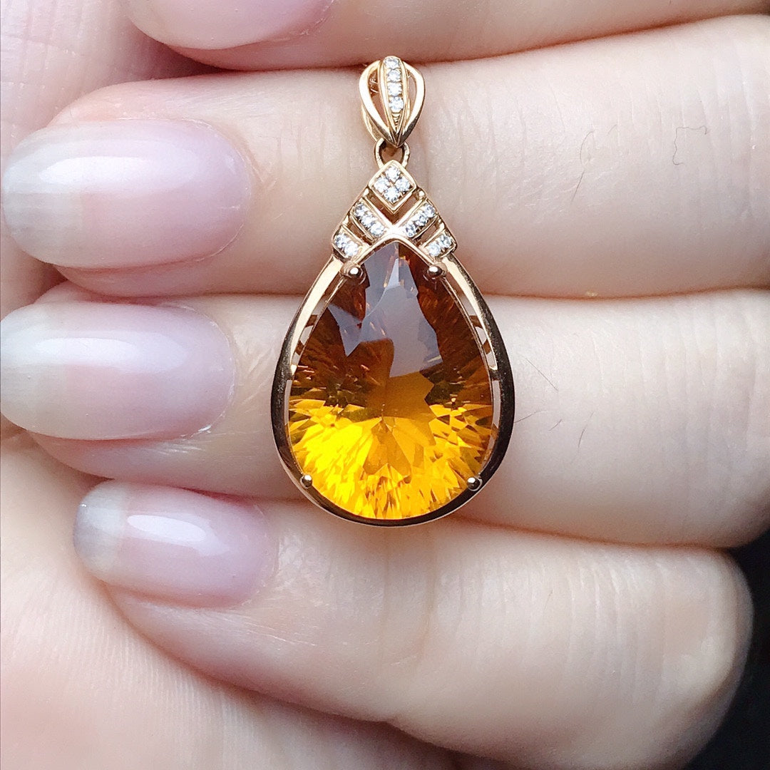 Natural Yellow Citrine Pendant - Elegant Jewelry Craftsmanship