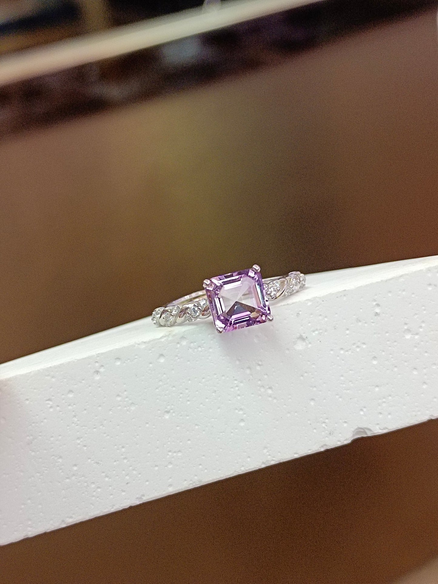S925 Sterling hopea Laventeli Purppura Crystal Neliömäinen Sormus - Hienoja koruja