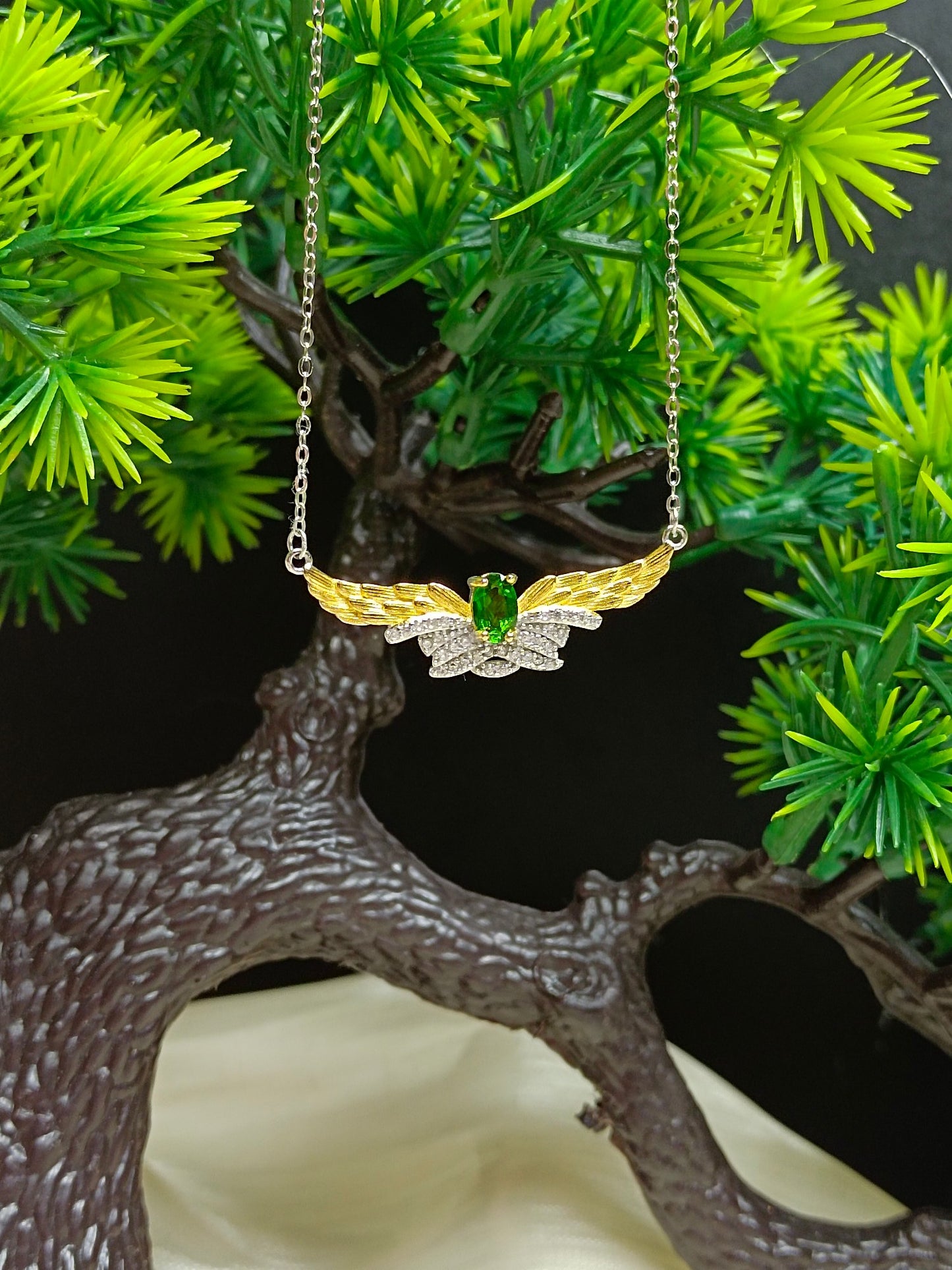 S925 Silver Inbäddad Diopside "Angel" Halsband - Eleganta smycken