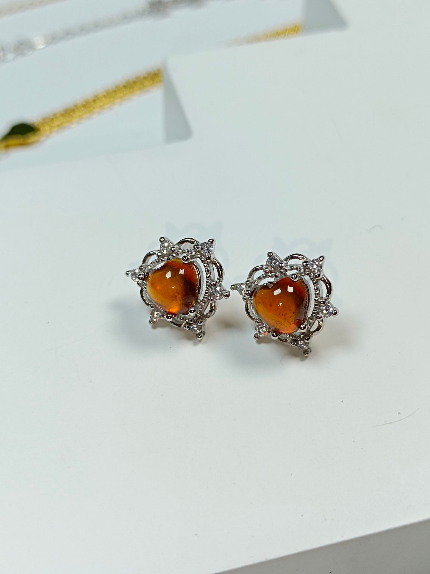 S925 Silver Embedded Fanta Orange Röd Hjärtformade örhängen - Modesmycken