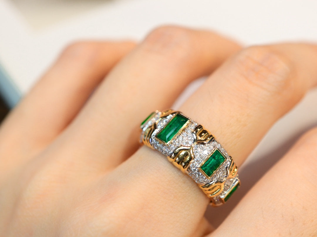Smaragd-Clusterring im Vintage-Stil – Premium-Schmuckstück