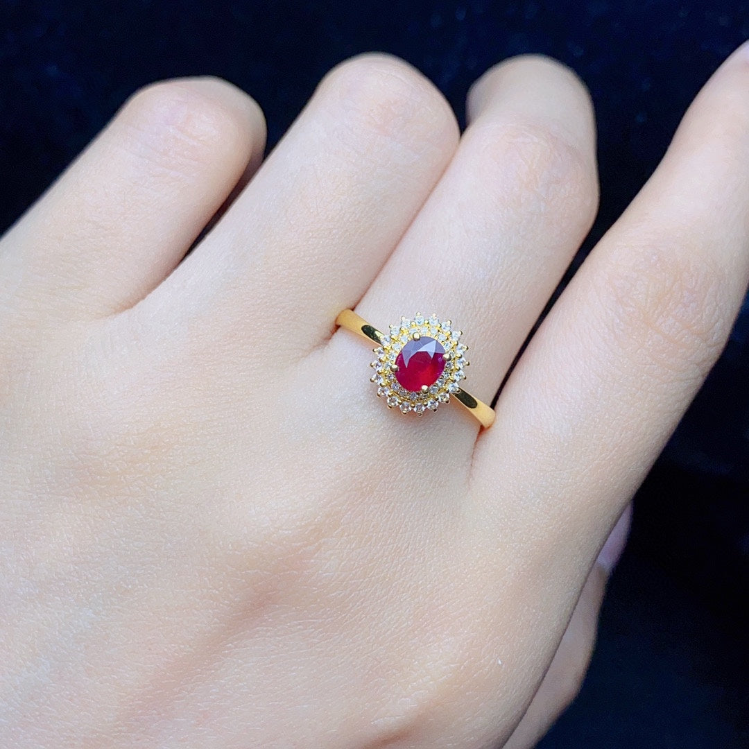 Natural Ruby Ring with Diamond Accents in 18K Gold - Exquisite Jewelry