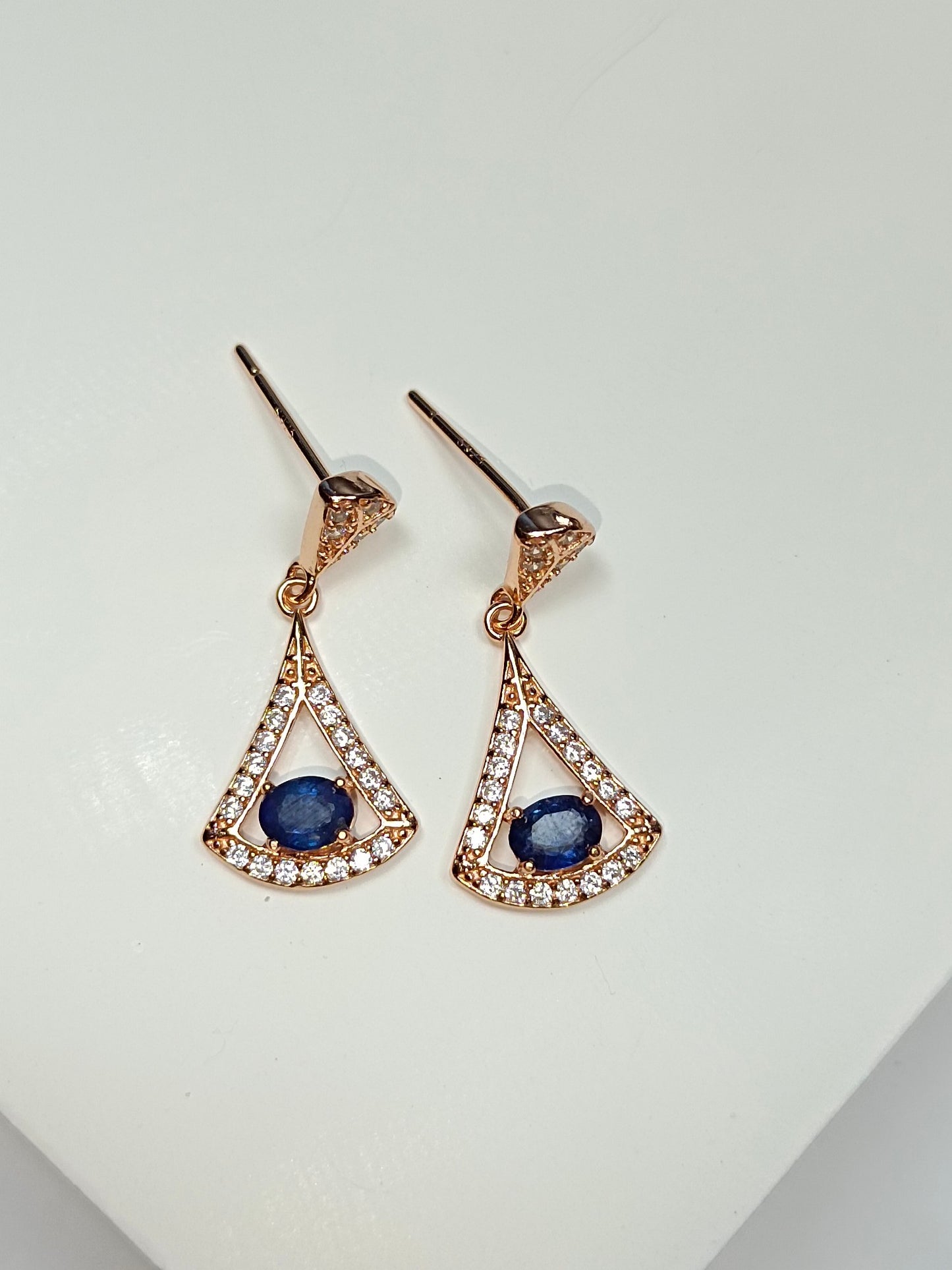 S925 Silver Fan-Shaped Sapphire Embedded Earrings - Elegant Jewelry