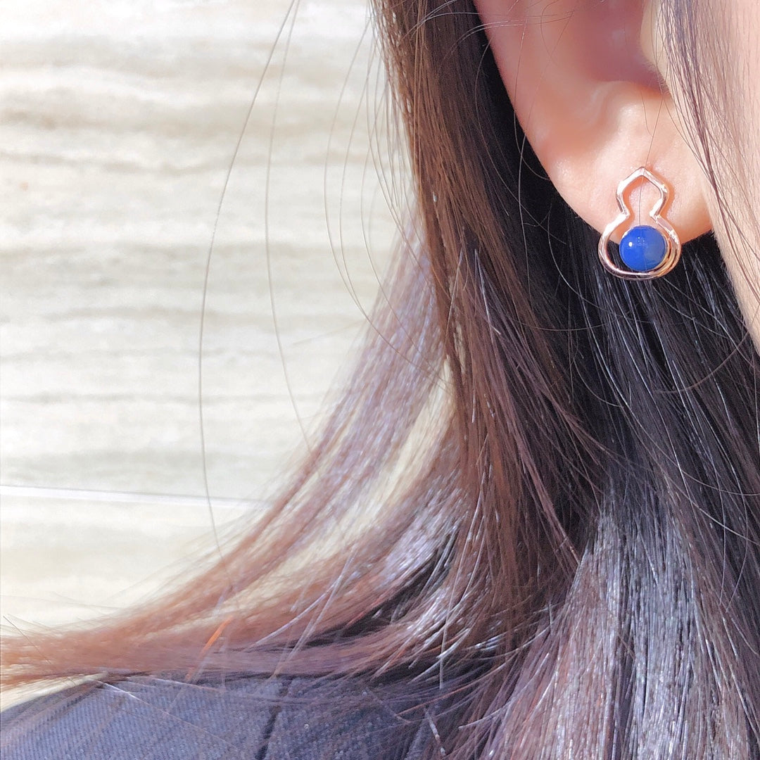 Noua Sosire! Cercei din aur de 18K încorporați cu chihlimbar albastru dominican cu design în formă de tărtăcuță - bijuterii exclusive