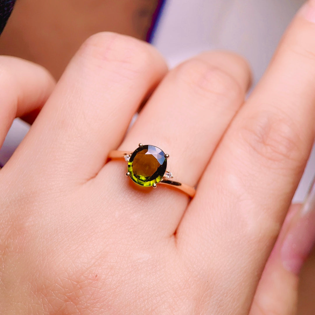 Anillo de Turmalina Natural en Oro de 18K con Detalles de Diamantes - Joyería Exquisita