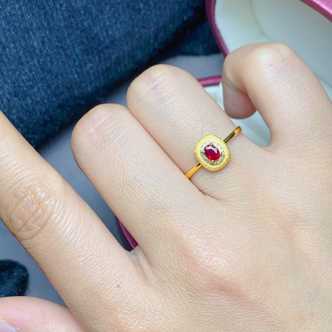 Natural Ruby Ring in 18K Gold with Diamond Accents - Fine Jewelry