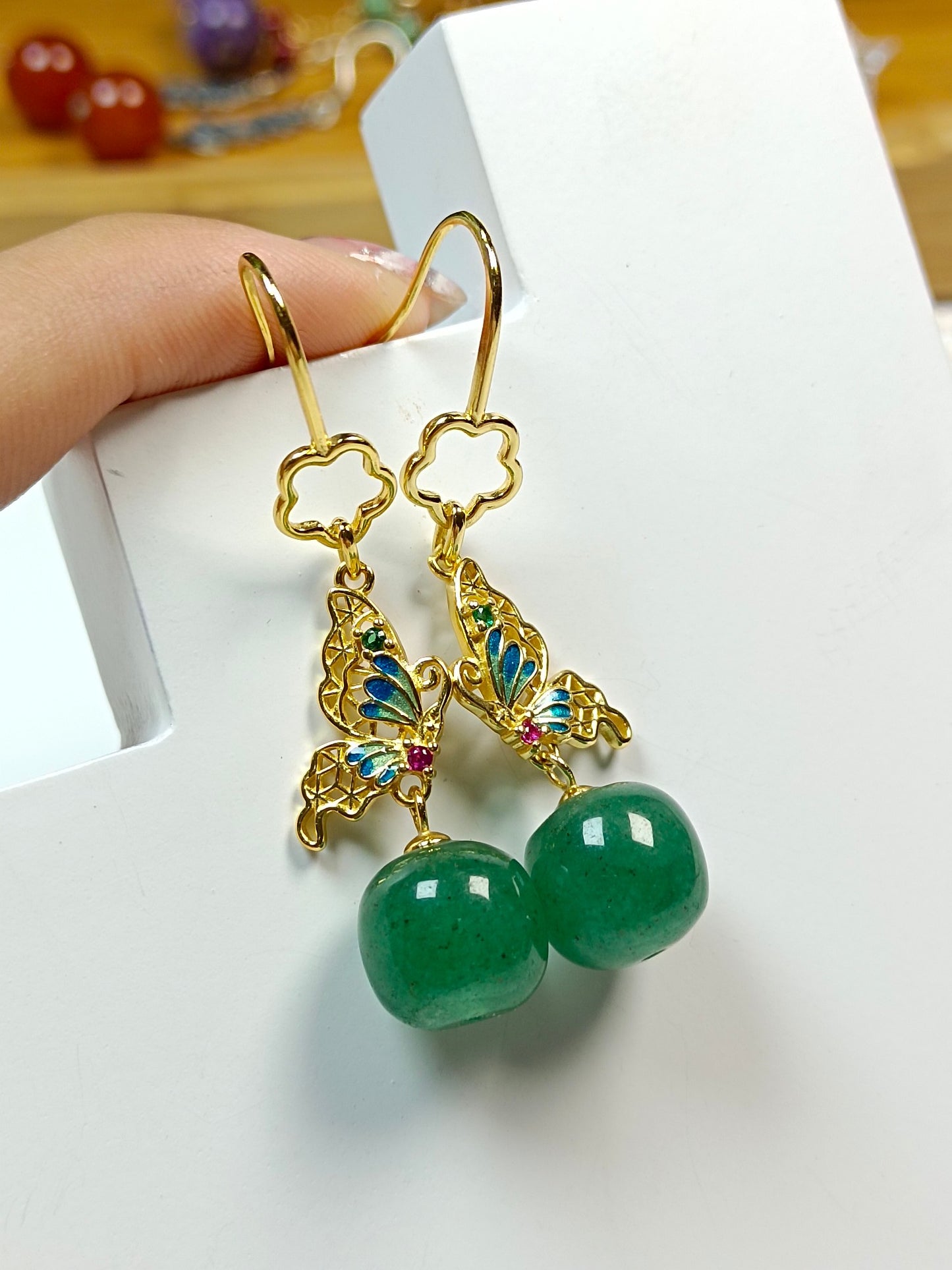 Natuurlijke Dongling Jade Vintage Jingtai Blue S925 zilveren oorbellen - elegante sieraden