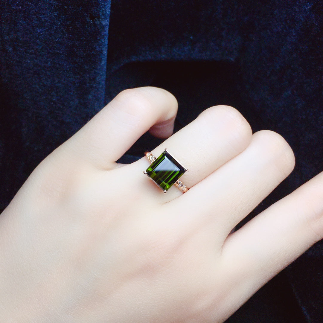 Cincin Turmalin Alami Tertanam Emas 18K - Perhiasan Indah