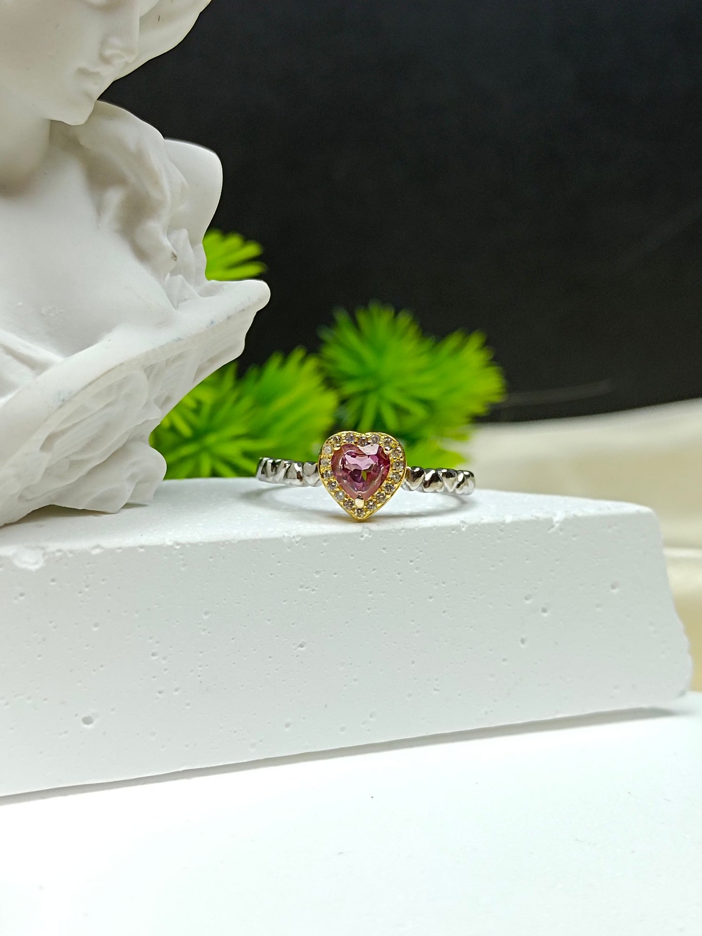 Cincin Berbentuk Hati Garnet Ungu Terbenam S925 - Barang Kemas untuk Keanggunan dan Keunikan