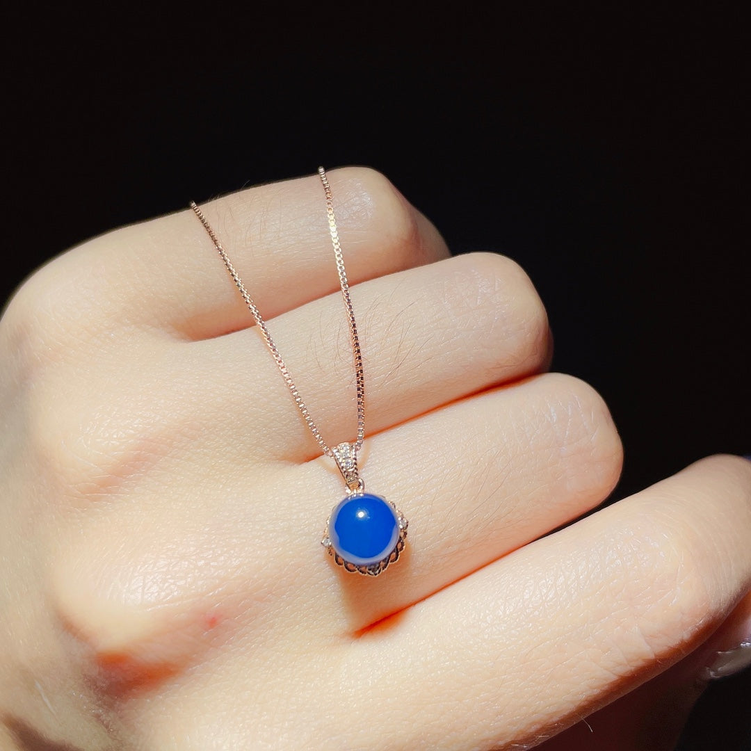 Exquis pendentif en ambre bleu dominicain intégré en or 18 carats - Bijoux uniques